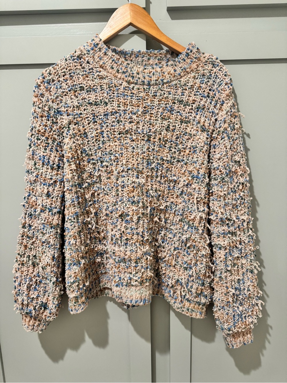 fever Confetti Chenille Crew Neck Long Sleeve Sweater XL Cream & Blue